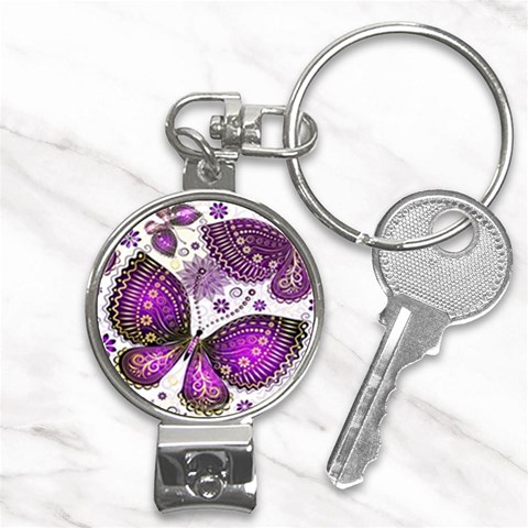 Purple Butterflies, Abstract, Floral, Flowers Nail Clippers Key Chain from ArtsNow.com Front