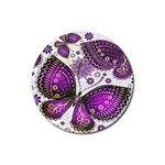 Purple Butterflies, Abstract, Floral, Flowers Rubber Round Coaster (4 pack)