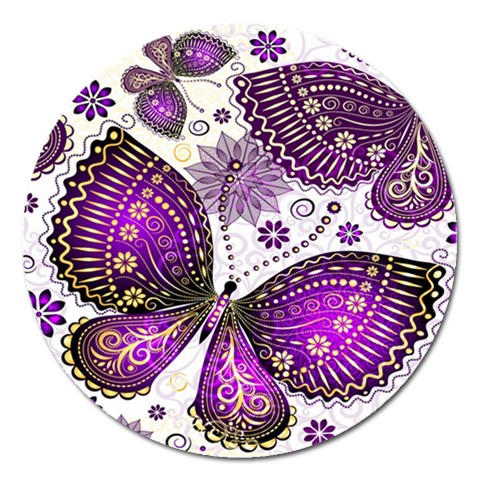 Purple Butterflies, Abstract, Floral, Flowers Magnet 5  (Round) from ArtsNow.com Front