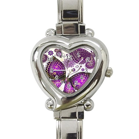 Purple Butterflies, Abstract, Floral, Flowers Heart Italian Charm Watch from ArtsNow.com Front