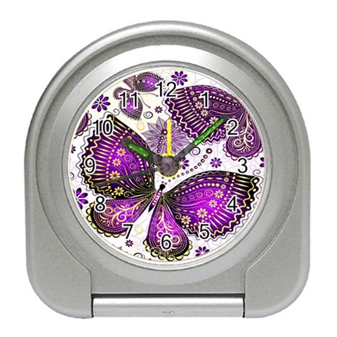 Purple Butterflies, Abstract, Floral, Flowers Travel Alarm Clock from ArtsNow.com Front