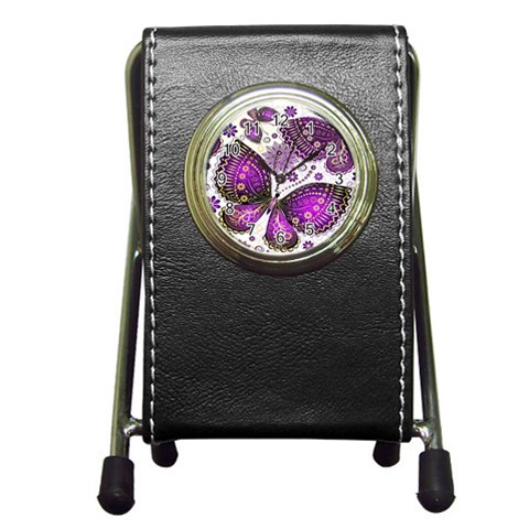 Purple Butterflies, Abstract, Floral, Flowers Pen Holder Desk Clock from ArtsNow.com Front