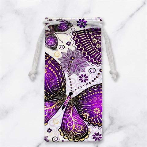 Purple Butterflies, Abstract, Floral, Flowers Jewelry Bag from ArtsNow.com Front