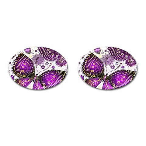 Purple Butterflies, Abstract, Floral, Flowers Cufflinks (Oval) from ArtsNow.com Front(Pair)