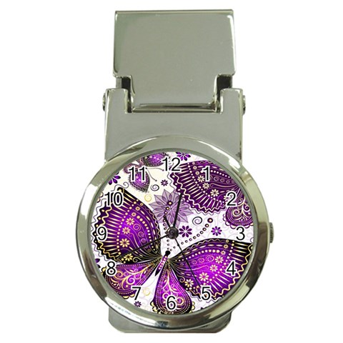 Purple Butterflies, Abstract, Floral, Flowers Money Clip Watches from ArtsNow.com Front