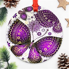 Purple Butterflies, Abstract, Floral, Flowers Round Ornament (Two Sides) from ArtsNow.com Front