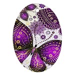 Purple Butterflies, Abstract, Floral, Flowers Oval Ornament (Two Sides)