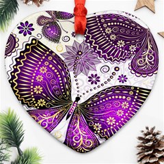 Purple Butterflies, Abstract, Floral, Flowers Heart Ornament (Two Sides) from ArtsNow.com Back