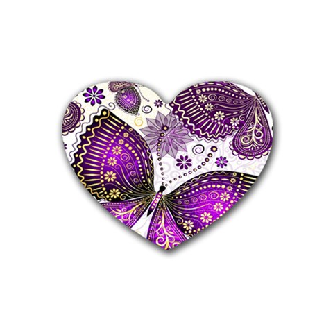 Purple Butterflies, Abstract, Floral, Flowers Rubber Heart Coaster (4 pack) from ArtsNow.com Front