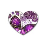 Purple Butterflies, Abstract, Floral, Flowers Rubber Heart Coaster (4 pack)