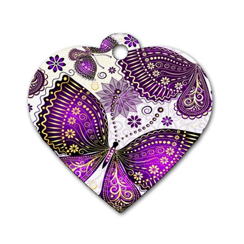 Purple Butterflies, Abstract, Floral, Flowers Dog Tag Heart (One Side) from ArtsNow.com Front