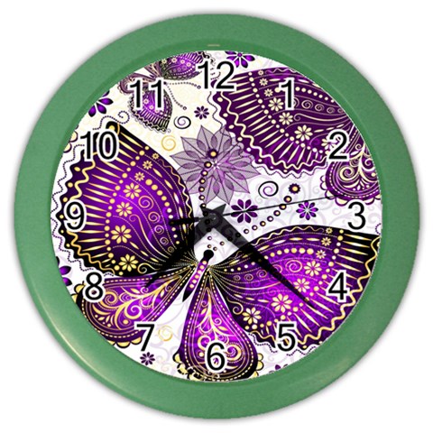 Purple Butterflies, Abstract, Floral, Flowers Color Wall Clock from ArtsNow.com Front