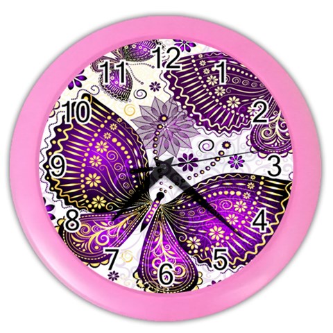 Purple Butterflies, Abstract, Floral, Flowers Color Wall Clock from ArtsNow.com Front