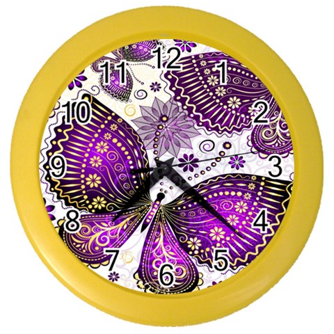 Purple Butterflies, Abstract, Floral, Flowers Color Wall Clock from ArtsNow.com Front