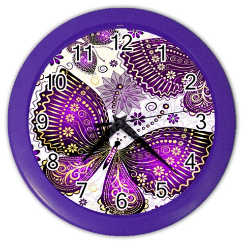 Purple Butterflies, Abstract, Floral, Flowers Color Wall Clock from ArtsNow.com Front