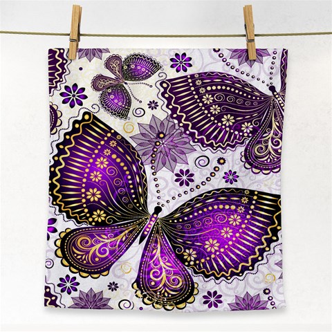 Purple Butterflies, Abstract, Floral, Flowers Face Towel from ArtsNow.com Front