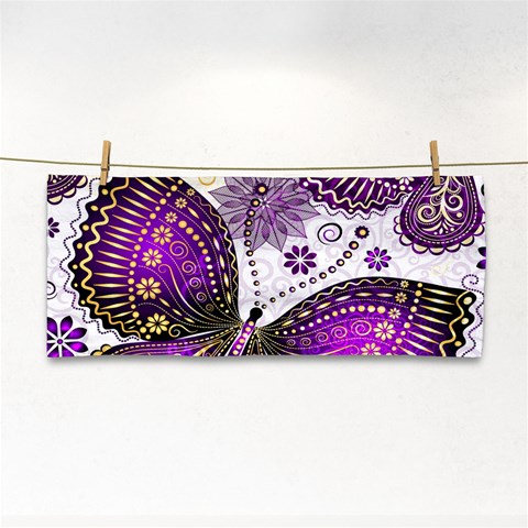 Purple Butterflies, Abstract, Floral, Flowers Hand Towel from ArtsNow.com Front