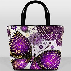 Purple Butterflies, Abstract, Floral, Flowers Bucket Bag from ArtsNow.com Front