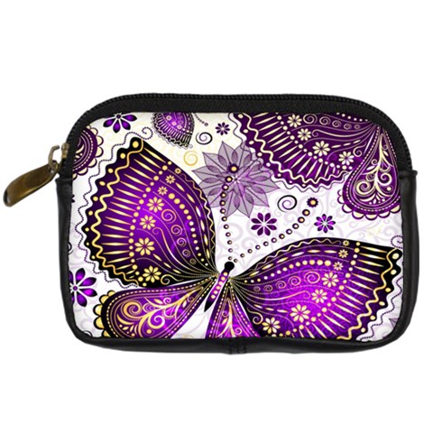 Purple Butterflies, Abstract, Floral, Flowers Digital Camera Leather Case from ArtsNow.com Front