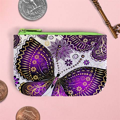 Purple Butterflies, Abstract, Floral, Flowers Mini Coin Purse from ArtsNow.com Front