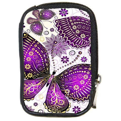 Purple Butterflies, Abstract, Floral, Flowers Compact Camera Leather Case from ArtsNow.com Front