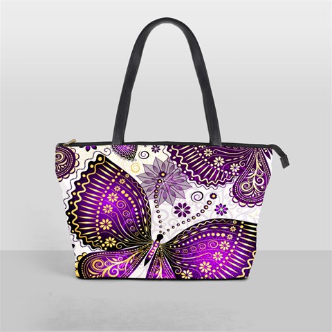 Purple Butterflies, Abstract, Floral, Flowers Classic Shoulder Handbag from ArtsNow.com Front