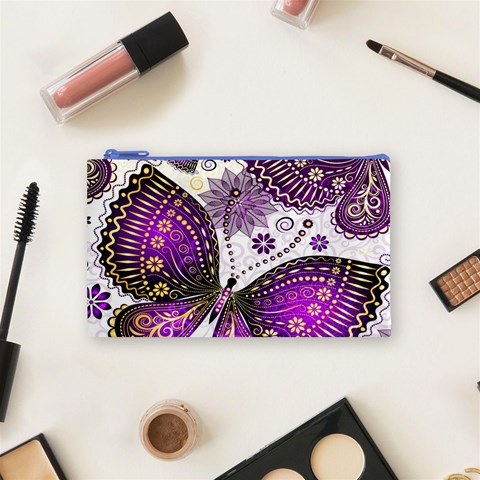 Purple Butterflies, Abstract, Floral, Flowers Cosmetic Bag (Small) from ArtsNow.com Front