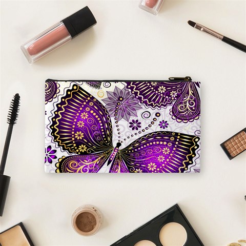 Purple Butterflies, Abstract, Floral, Flowers Cosmetic Bag (Small) from ArtsNow.com Back