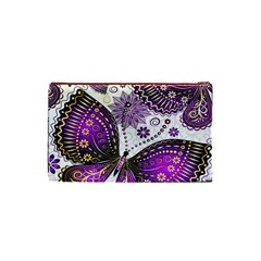 Purple Butterflies, Abstract, Floral, Flowers Cosmetic Bag (Small) from ArtsNow.com Back