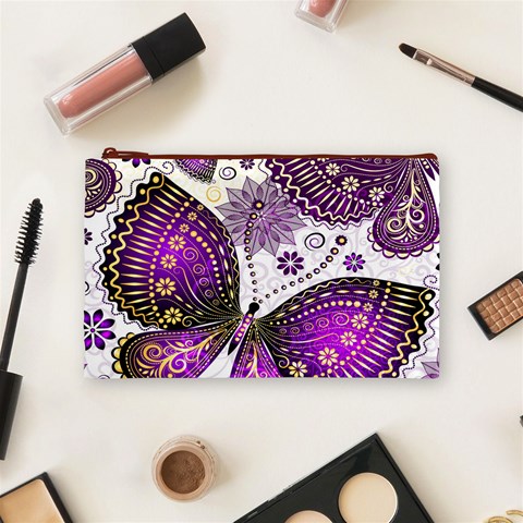 Purple Butterflies, Abstract, Floral, Flowers Cosmetic Bag (Medium) from ArtsNow.com Front