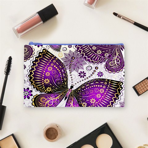 Purple Butterflies, Abstract, Floral, Flowers Cosmetic Bag (Medium) from ArtsNow.com Front