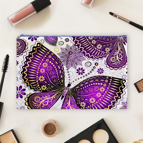 Purple Butterflies, Abstract, Floral, Flowers Cosmetic Bag (Large) from ArtsNow.com Front