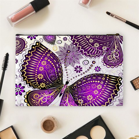 Purple Butterflies, Abstract, Floral, Flowers Cosmetic Bag (Large) from ArtsNow.com Back