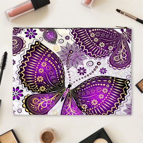 Purple Butterflies, Abstract, Floral, Flowers Cosmetic Bag (XL) from ArtsNow.com Back