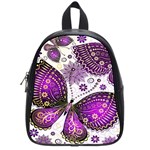 Purple Butterflies, Abstract, Floral, Flowers School Bag (Small)