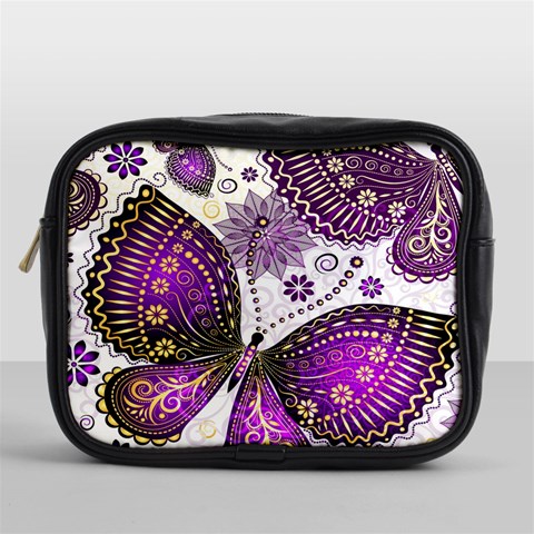 Purple Butterflies, Abstract, Floral, Flowers Mini Toiletries Bag (One Side) from ArtsNow.com Front