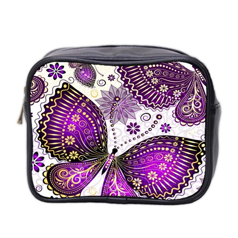 Purple Butterflies, Abstract, Floral, Flowers Mini Toiletries Bag (Two Sides) from ArtsNow.com Front