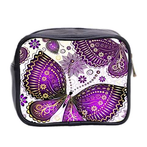 Purple Butterflies, Abstract, Floral, Flowers Mini Toiletries Bag (Two Sides) from ArtsNow.com Back