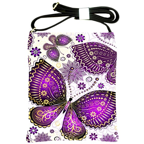 Purple Butterflies, Abstract, Floral, Flowers Shoulder Sling Bag from ArtsNow.com Front