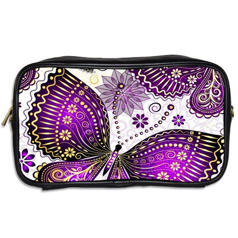 Purple Butterflies, Abstract, Floral, Flowers Toiletries Bag (Two Sides) from ArtsNow.com Back