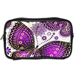 Purple Butterflies, Abstract, Floral, Flowers Toiletries Bag (Two Sides) from ArtsNow.com Back