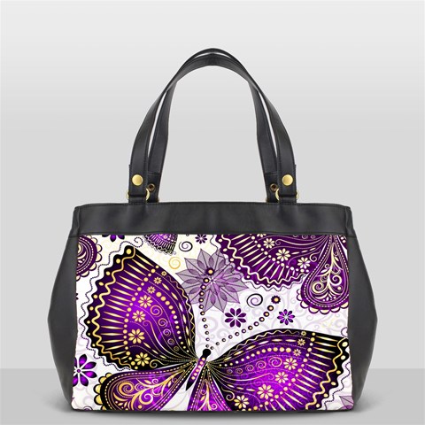 Purple Butterflies, Abstract, Floral, Flowers Oversize Office Handbag from ArtsNow.com Front