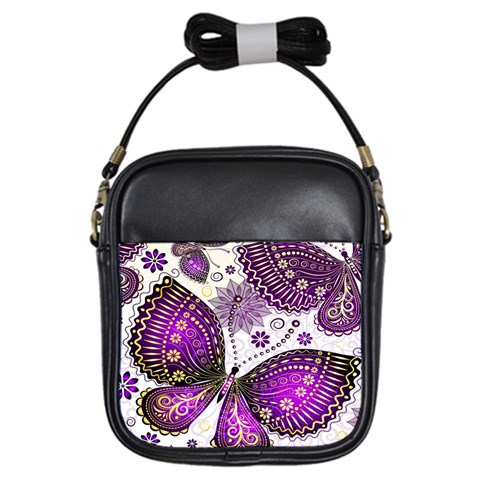 Purple Butterflies, Abstract, Floral, Flowers Girls Sling Bag from ArtsNow.com Front