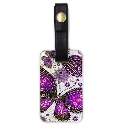 Purple Butterflies, Abstract, Floral, Flowers Luggage Tag (one side) from ArtsNow.com Front