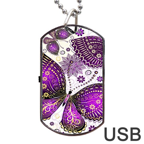 Purple Butterflies, Abstract, Floral, Flowers Dog Tag USB Flash (One Side) from ArtsNow.com Front