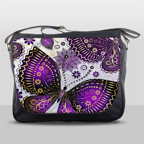 Purple Butterflies, Abstract, Floral, Flowers Messenger Bag from ArtsNow.com Front