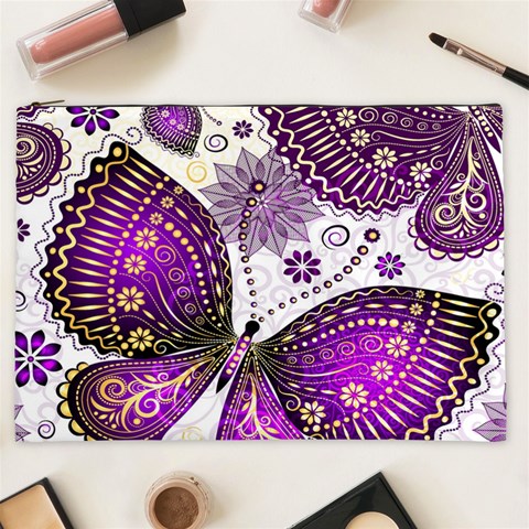 Purple Butterflies, Abstract, Floral, Flowers Cosmetic Bag (XXL) from ArtsNow.com Front