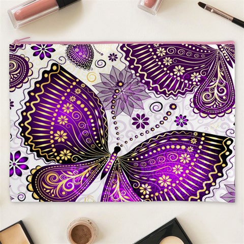 Purple Butterflies, Abstract, Floral, Flowers Cosmetic Bag (XXXL) from ArtsNow.com Front