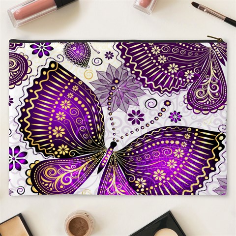 Purple Butterflies, Abstract, Floral, Flowers Cosmetic Bag (XXXL) from ArtsNow.com Back