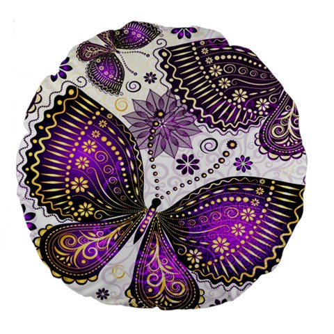 Purple Butterflies, Abstract, Floral, Flowers Large 18  Premium Round Cushions from ArtsNow.com Back